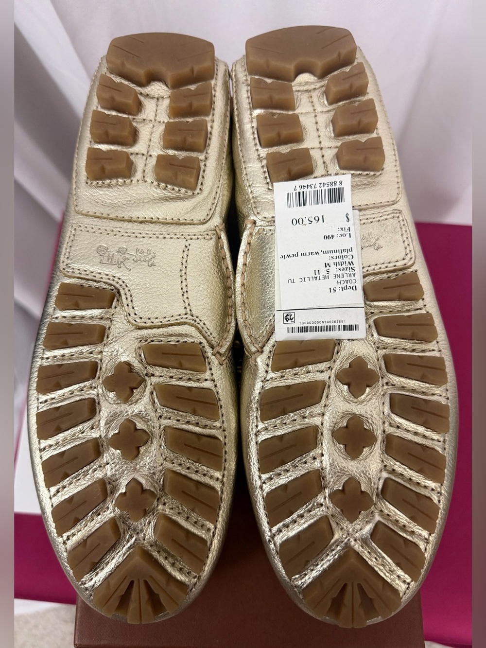 Coach Metallic Platinum Pebbled Leather Driving Moccasins with Bit Hardware 8.5M - Picture 9 of 13